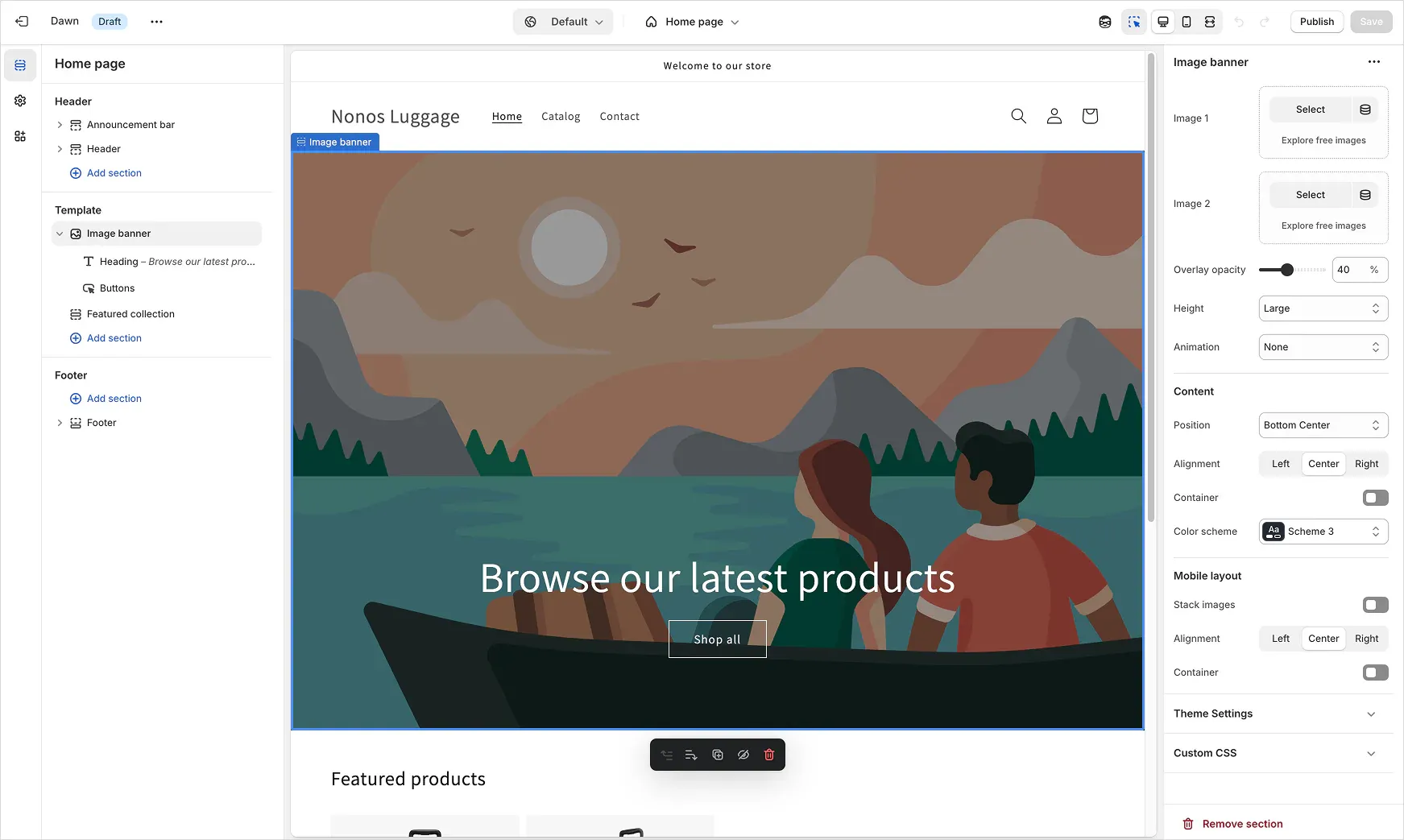 Shopify Theme-Editor mit Section-basiertem Aufbau